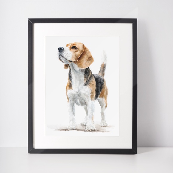 Watercolor Beagle Portrait Wall Art Print Poster, Unframed - Pet Artwork - Picture 3 of 5